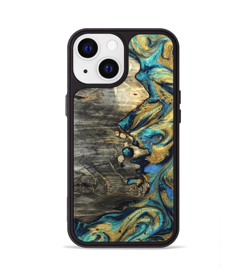 iPhone 13 Wood Phone Case - Webster (Teal & Gold, 819577)