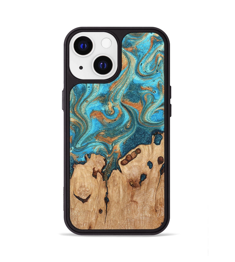 iPhone 13 Wood Phone Case - Helene (Teal & Gold, 819578)