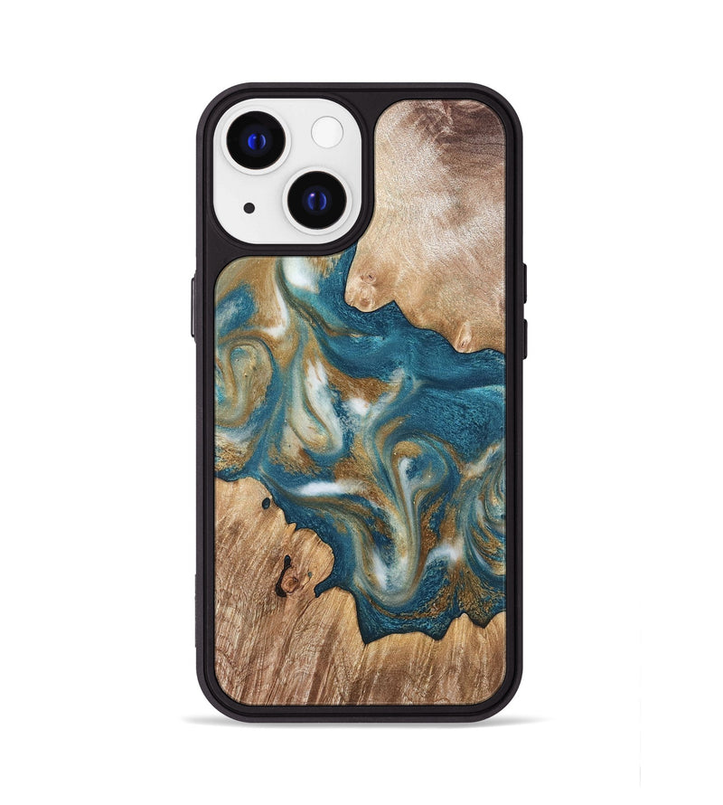 iPhone 13 Wood Phone Case - Maximus (Teal & Gold, 819579)