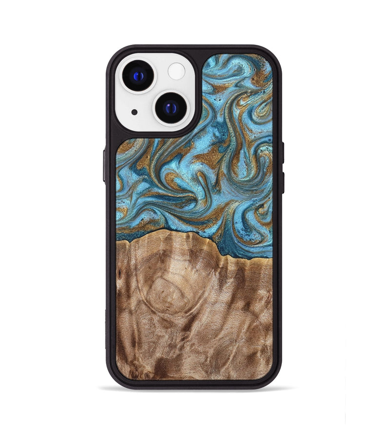 iPhone 13 Wood Phone Case - Kinley (Teal & Gold, 819581)